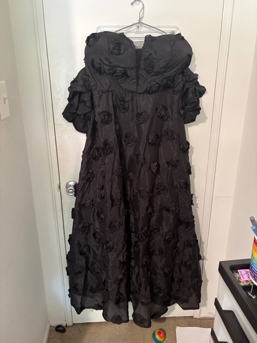 Black Floral Rosette Formal Dress NWOT